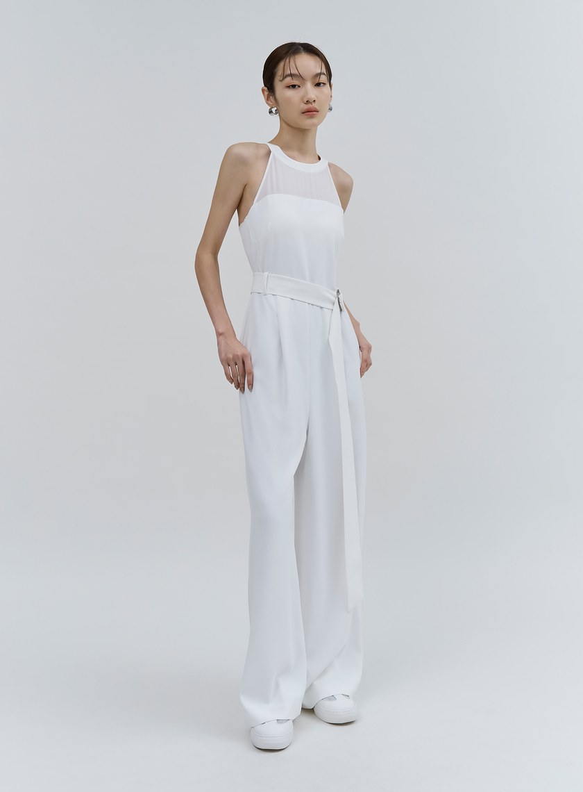 異材質拼接削肩BRA連身褲