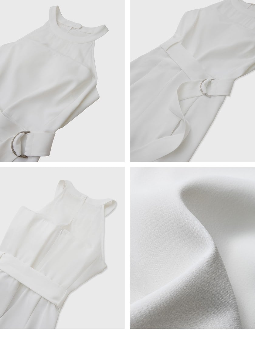 異材質拼接削肩BRA連身褲