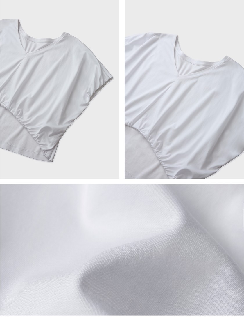 V領下擺抽皺短版上衣