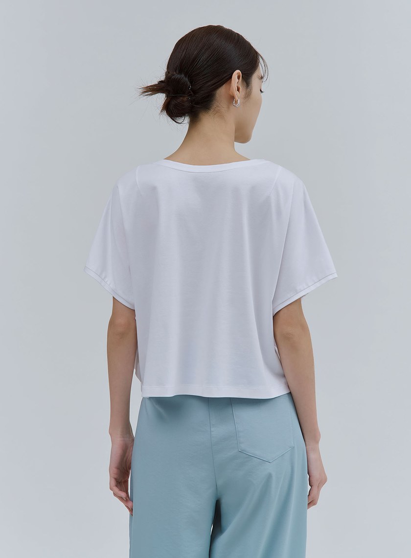 V領下擺抽皺短版上衣