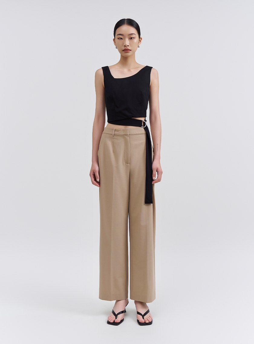 不對稱V領側綁帶背心上衣