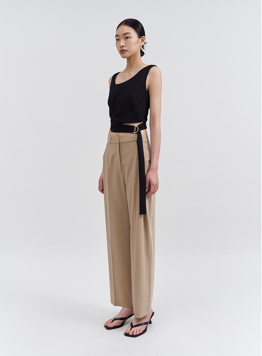 不對稱V領側綁帶背心上衣