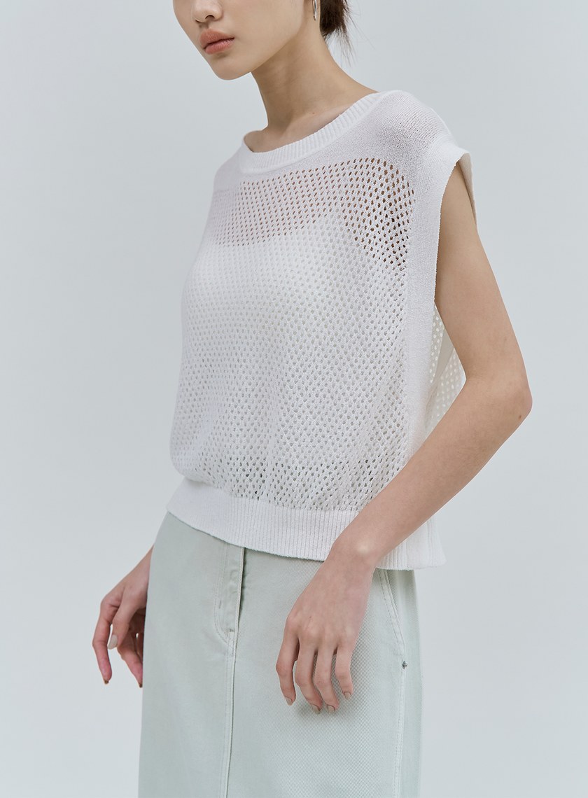 寬鬆圓領鏤空針織上衣