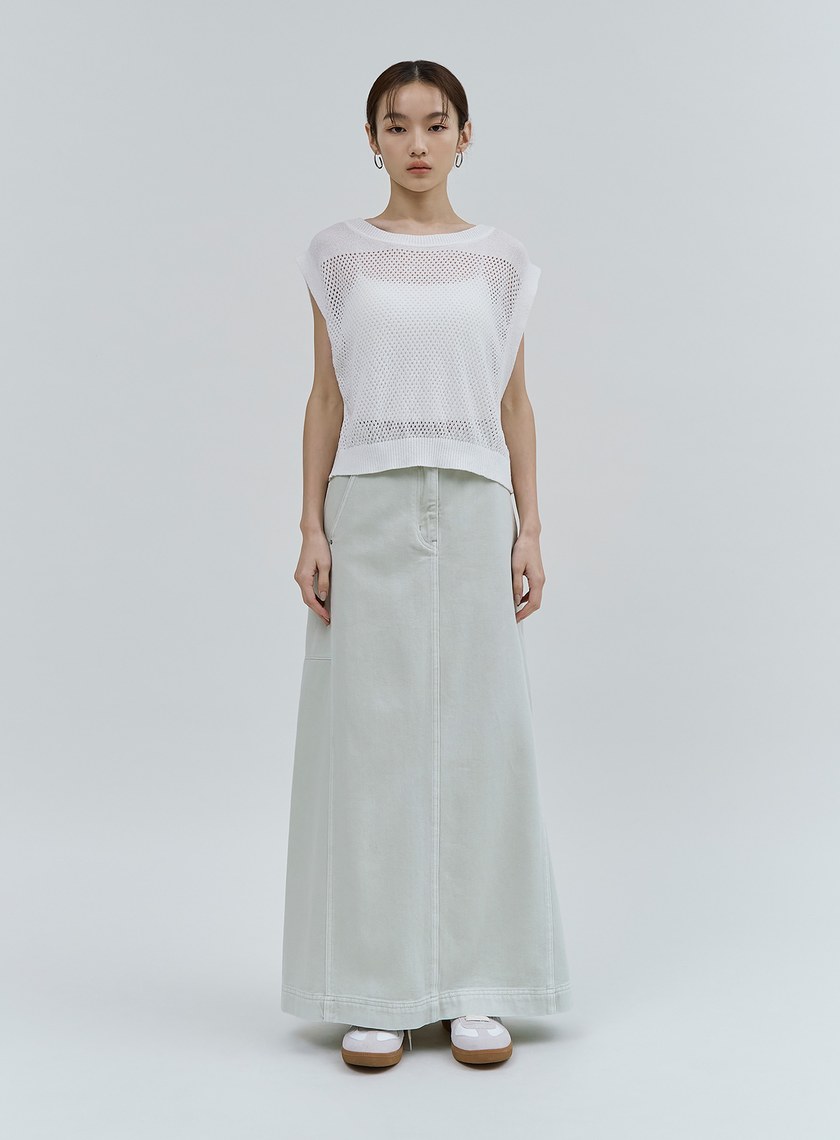 寬鬆圓領鏤空針織上衣