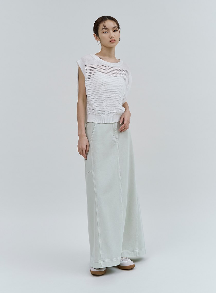 寬鬆圓領鏤空針織上衣