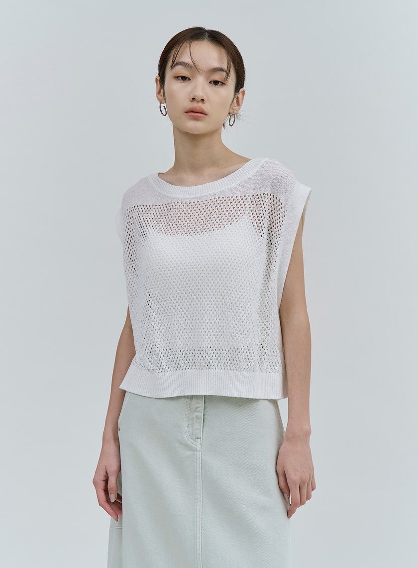寬鬆圓領鏤空針織上衣
