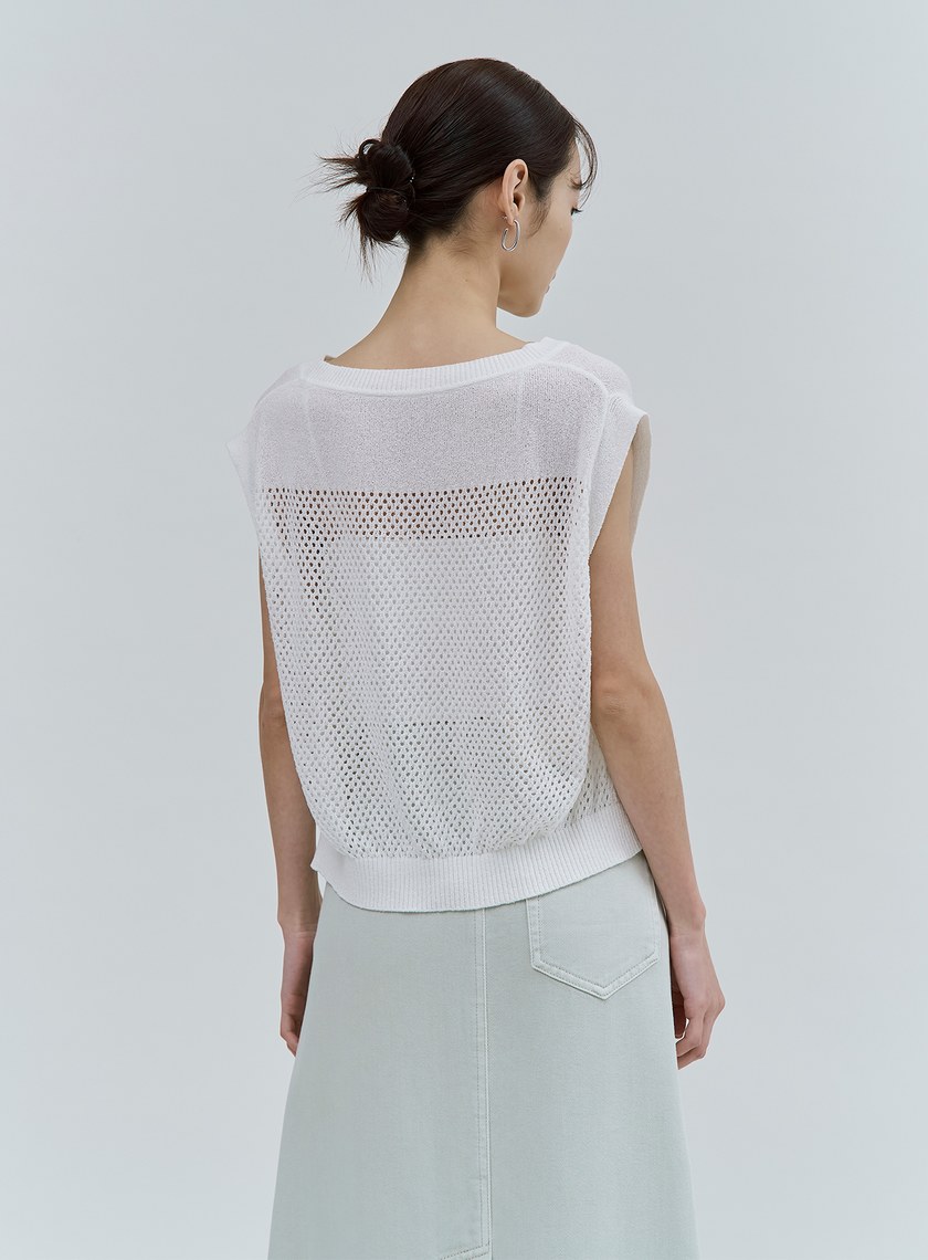 寬鬆圓領鏤空針織上衣