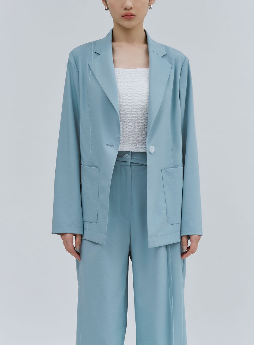 唯美湖水藍輕挺西裝外套