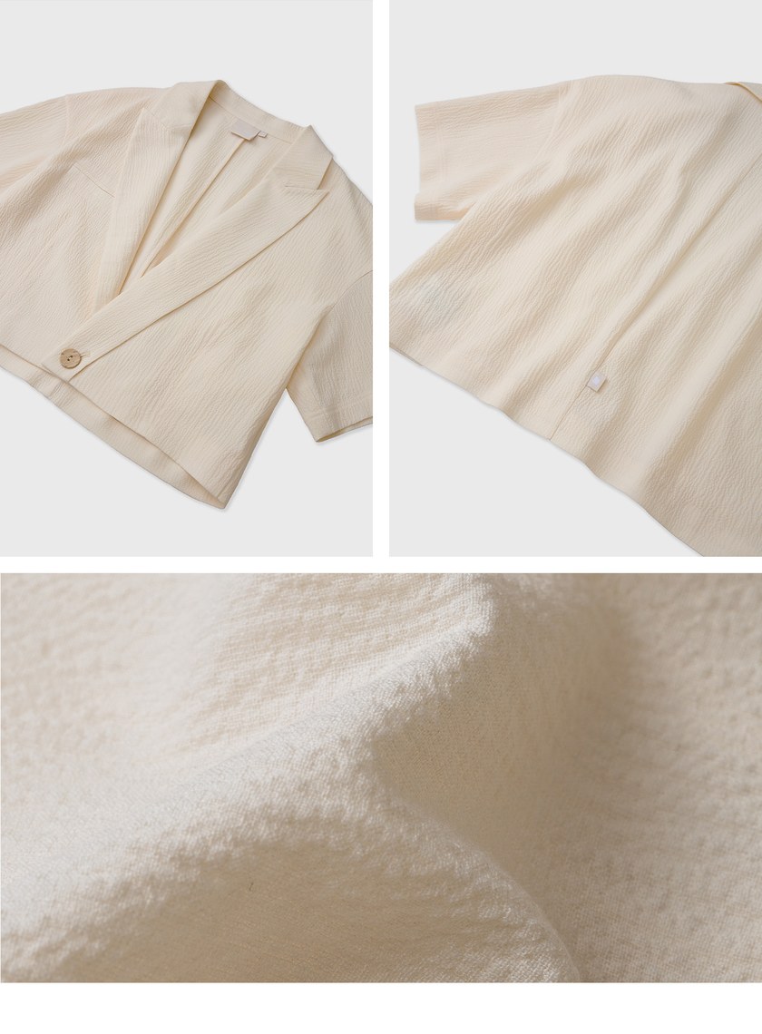 肌理感短版落肩短袖西裝