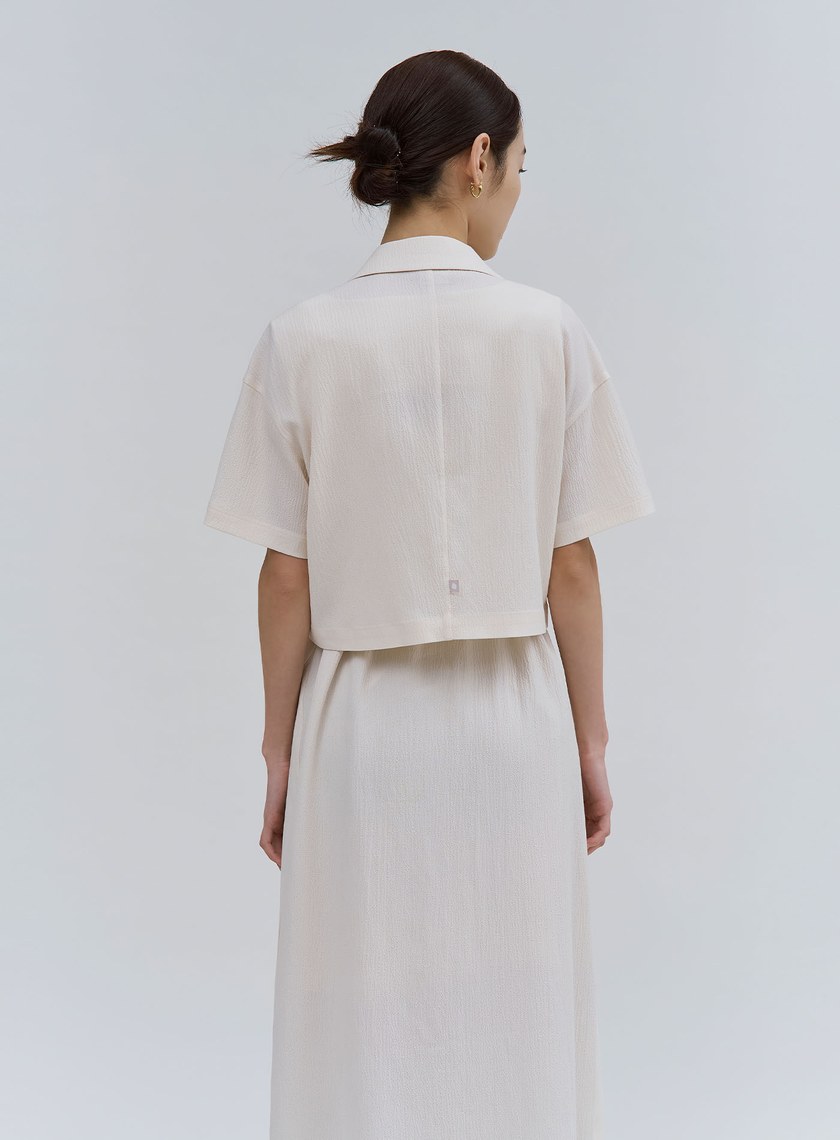 肌理感短版落肩短袖西裝