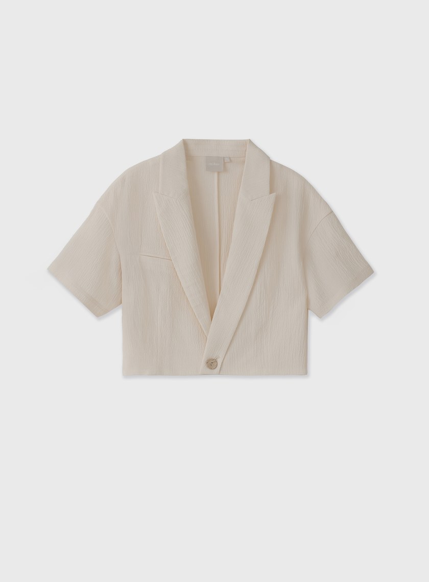 肌理感短版落肩短袖西裝