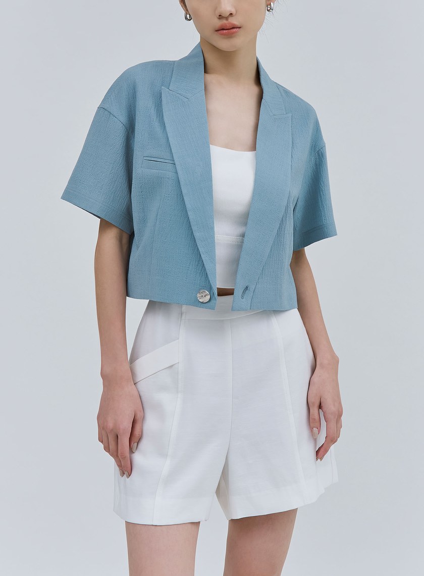 肌理感短版落肩短袖西裝