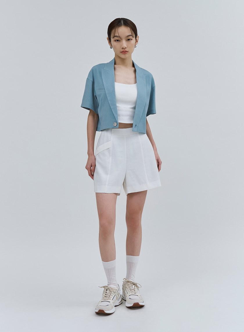 肌理感短版落肩短袖西裝