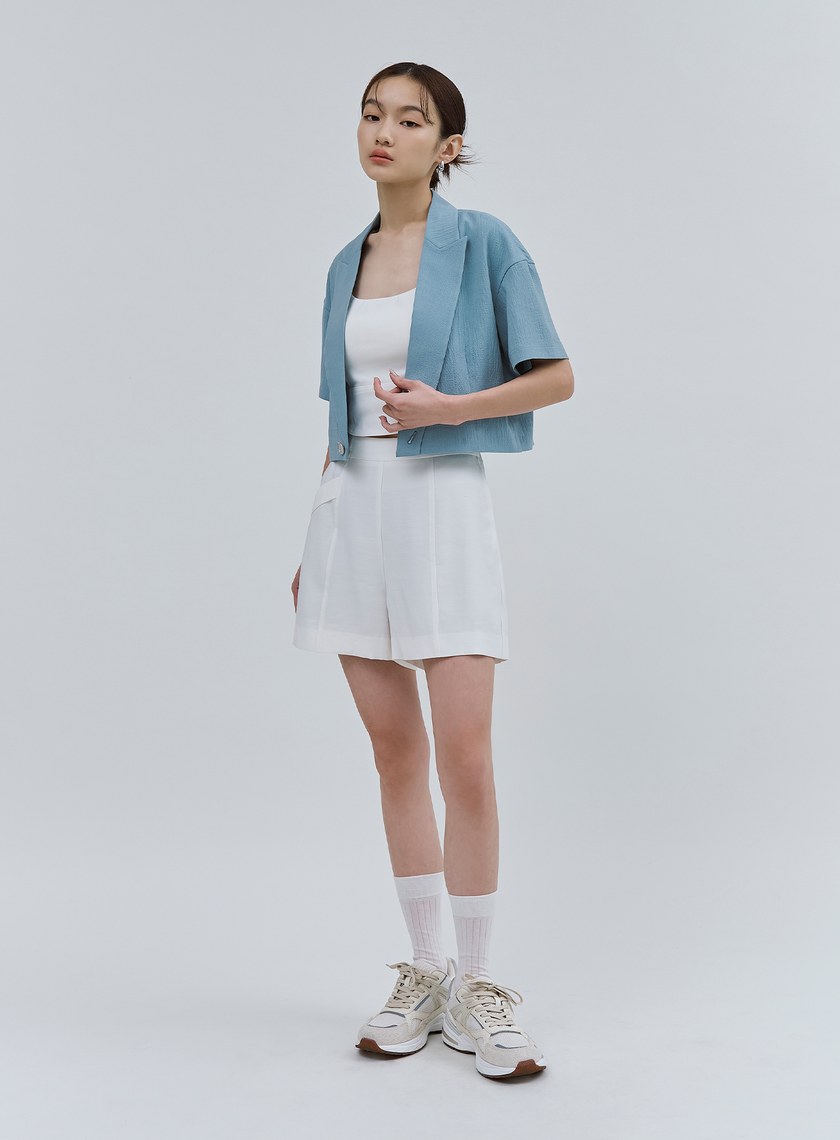 肌理感短版落肩短袖西裝