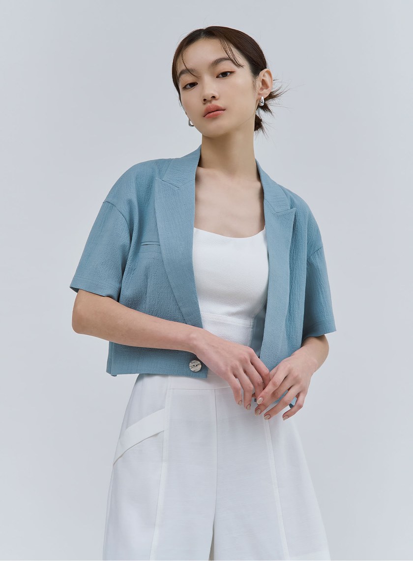 肌理感短版落肩短袖西裝