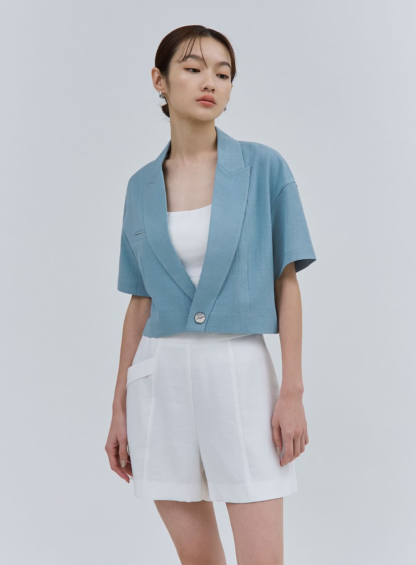 肌理感短版落肩短袖西裝
