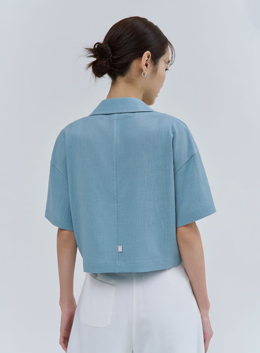 肌理感短版落肩短袖西裝