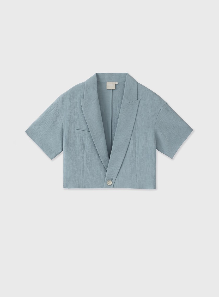 肌理感短版落肩短袖西裝