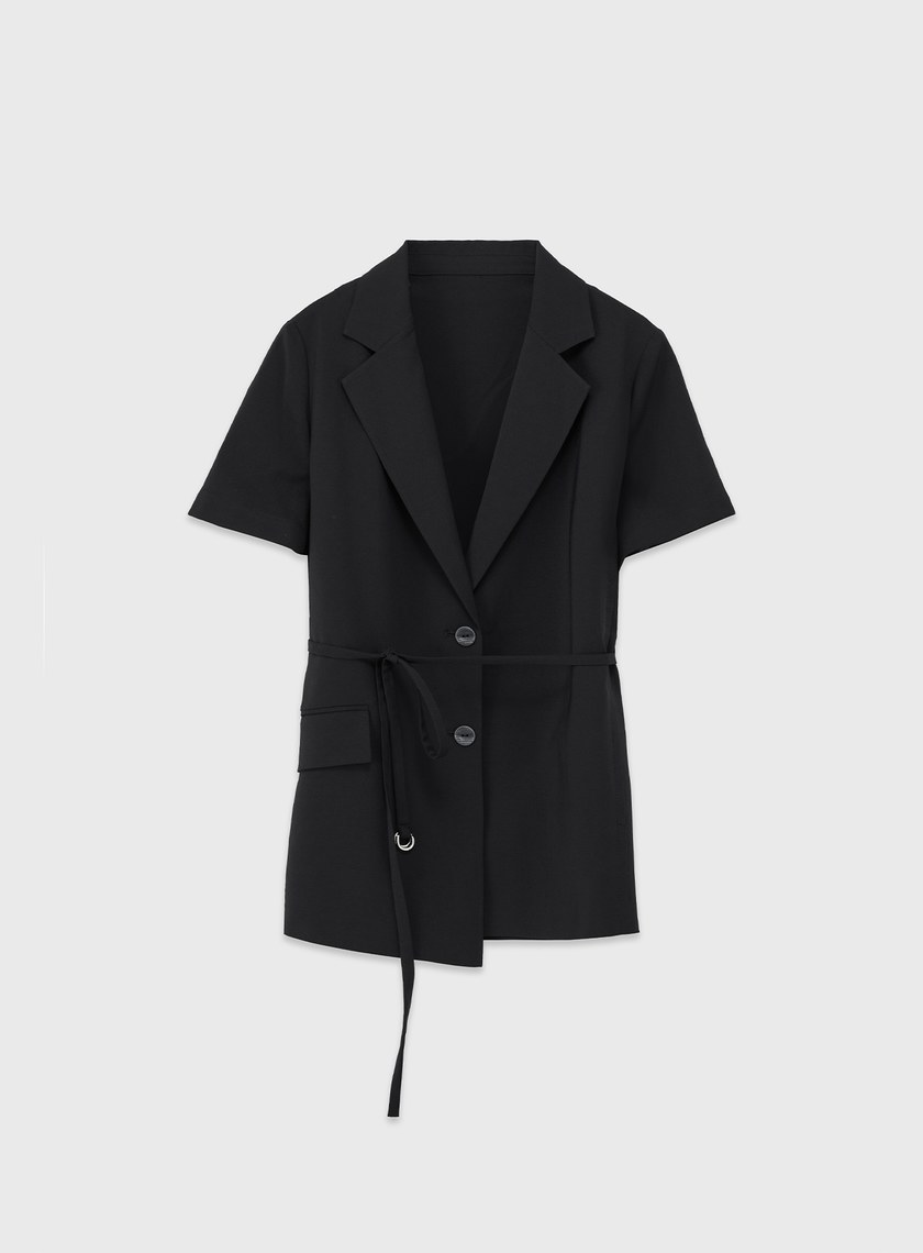 修身綁帶短袖西裝外套