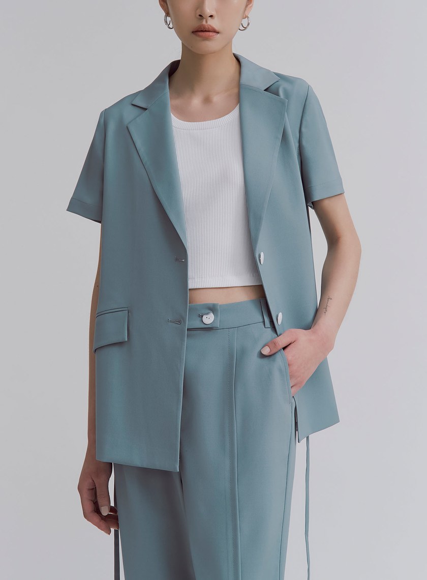 修身綁帶短袖西裝外套