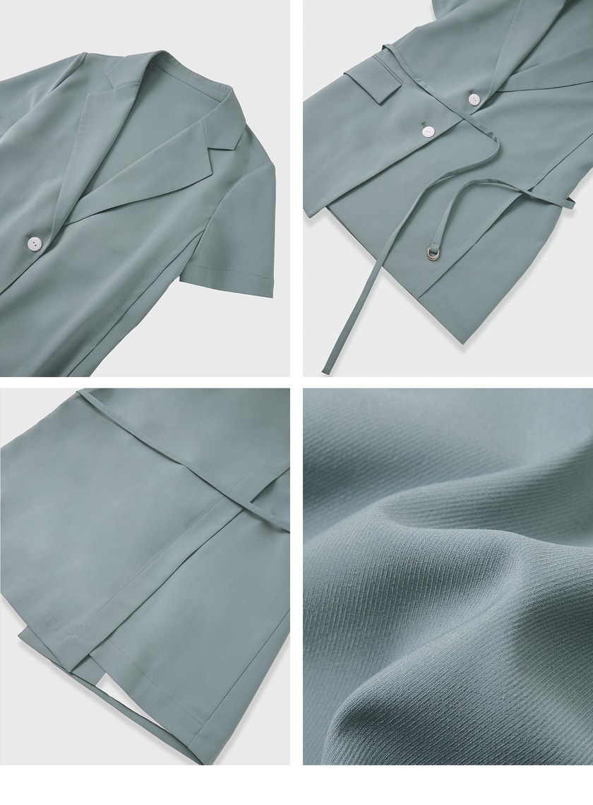 修身綁帶短袖西裝外套