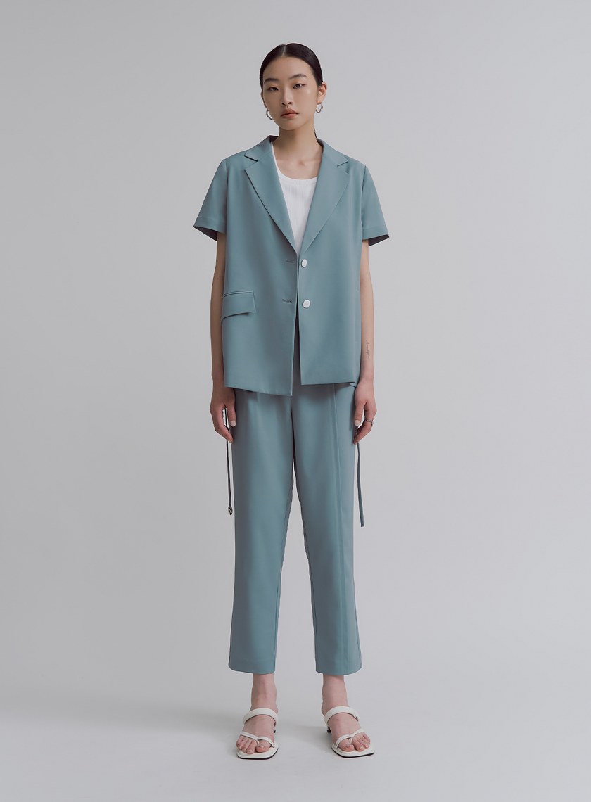 修身綁帶短袖西裝外套