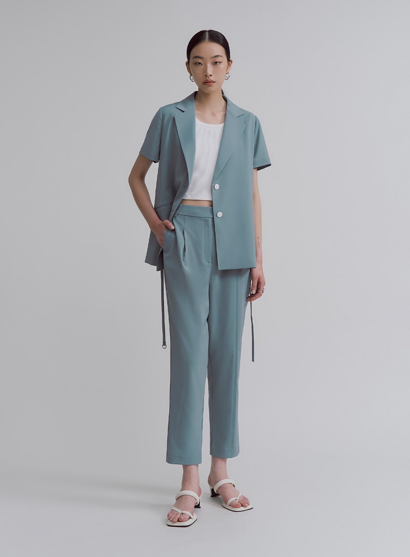 修身綁帶短袖西裝外套