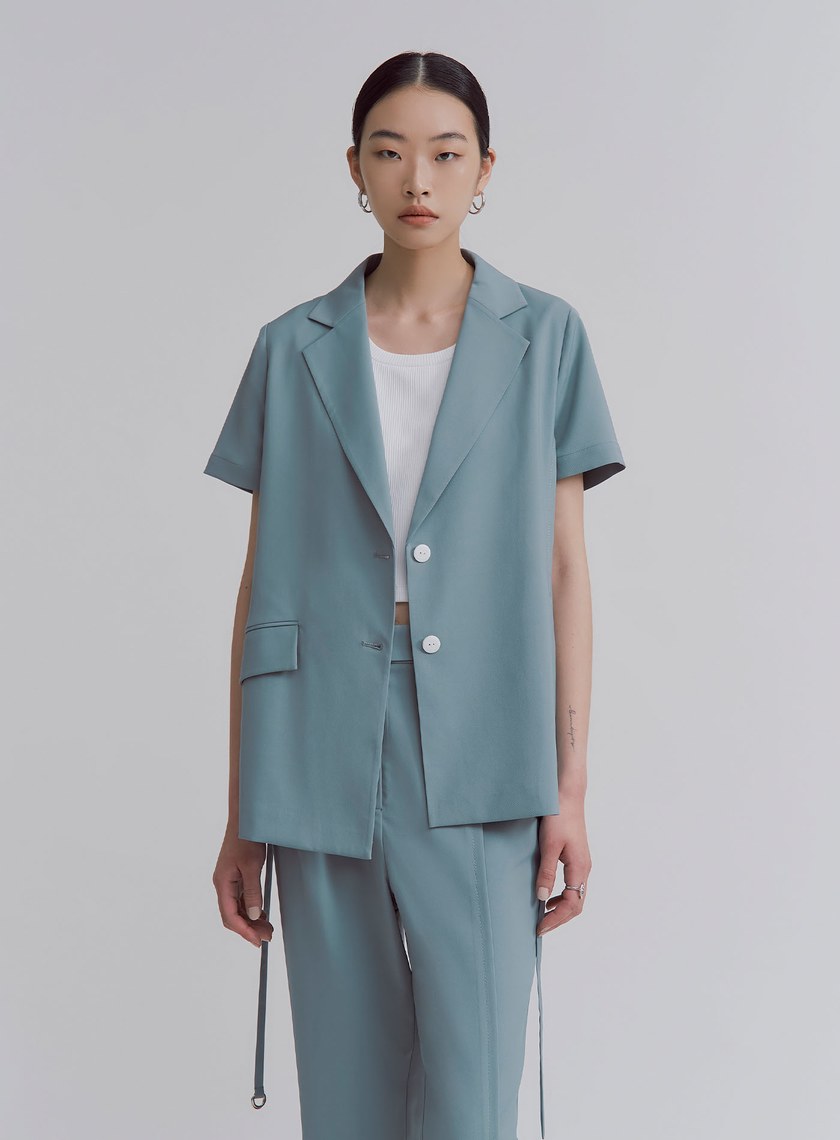 修身綁帶短袖西裝外套