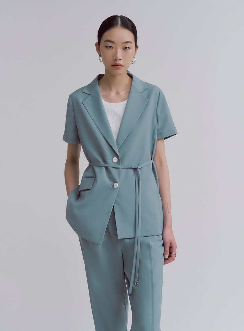 修身綁帶短袖西裝外套