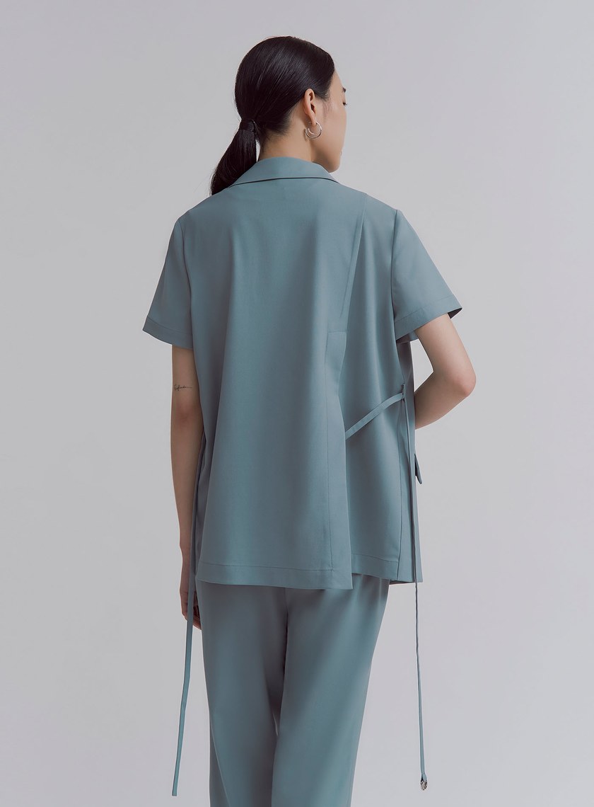 修身綁帶短袖西裝外套