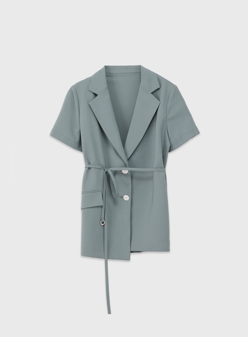 修身綁帶短袖西裝外套