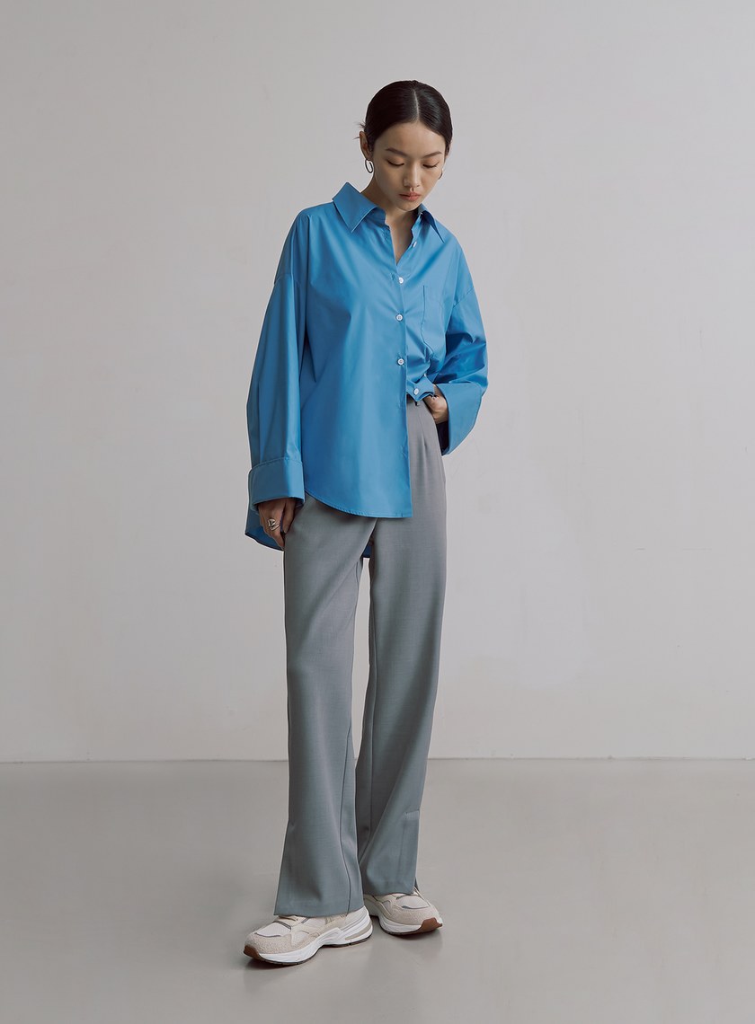 率性簡約寬版長袖襯衫