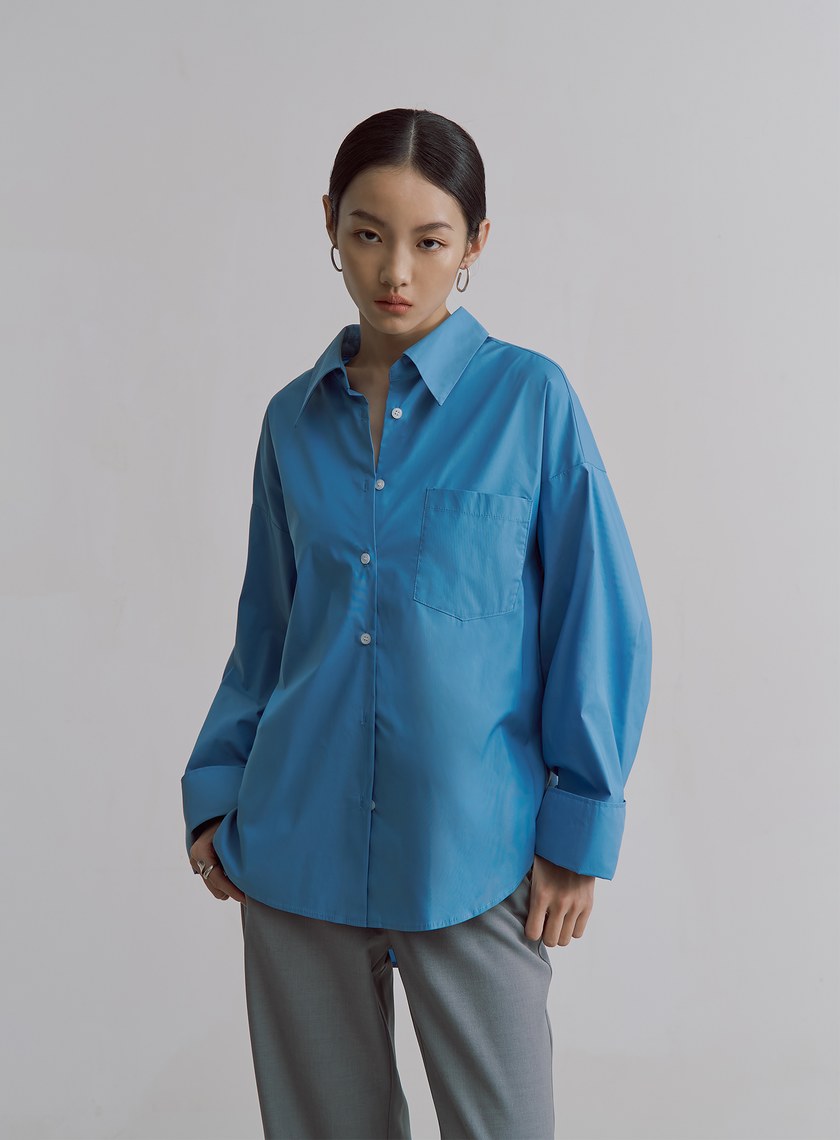 率性簡約寬版長袖襯衫