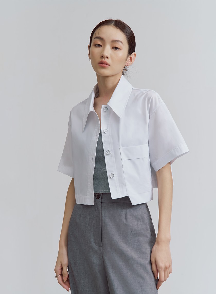 挺廓口袋造型短版襯衫