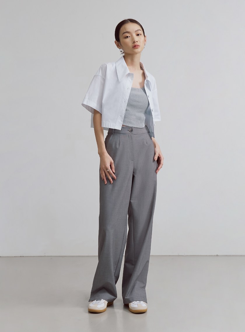 挺廓口袋造型短版襯衫