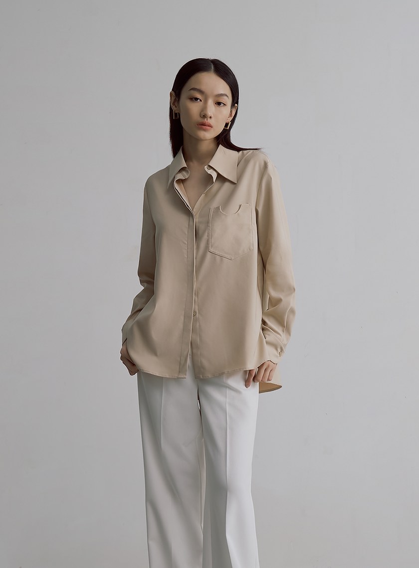 解構口袋天絲長袖襯衫