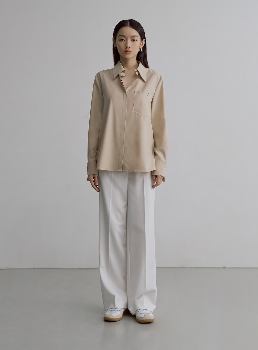 解構口袋天絲長袖襯衫