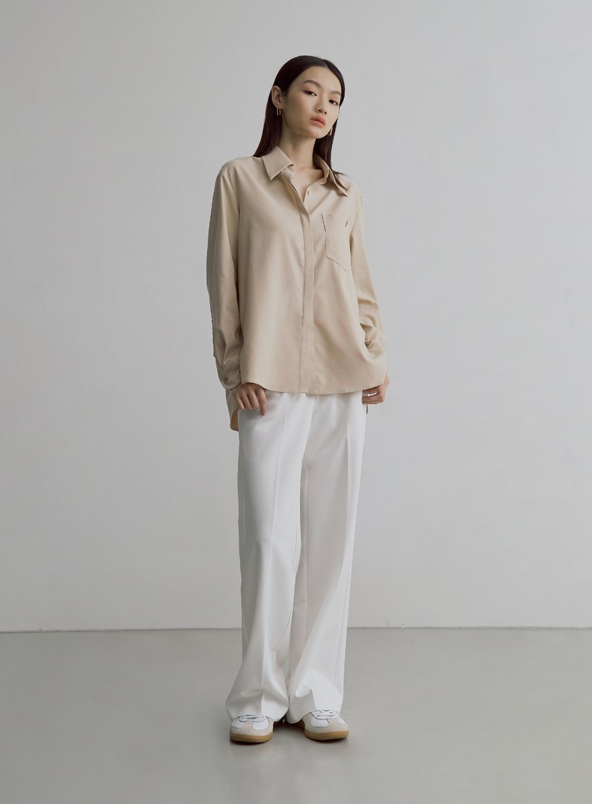 解構口袋天絲長袖襯衫