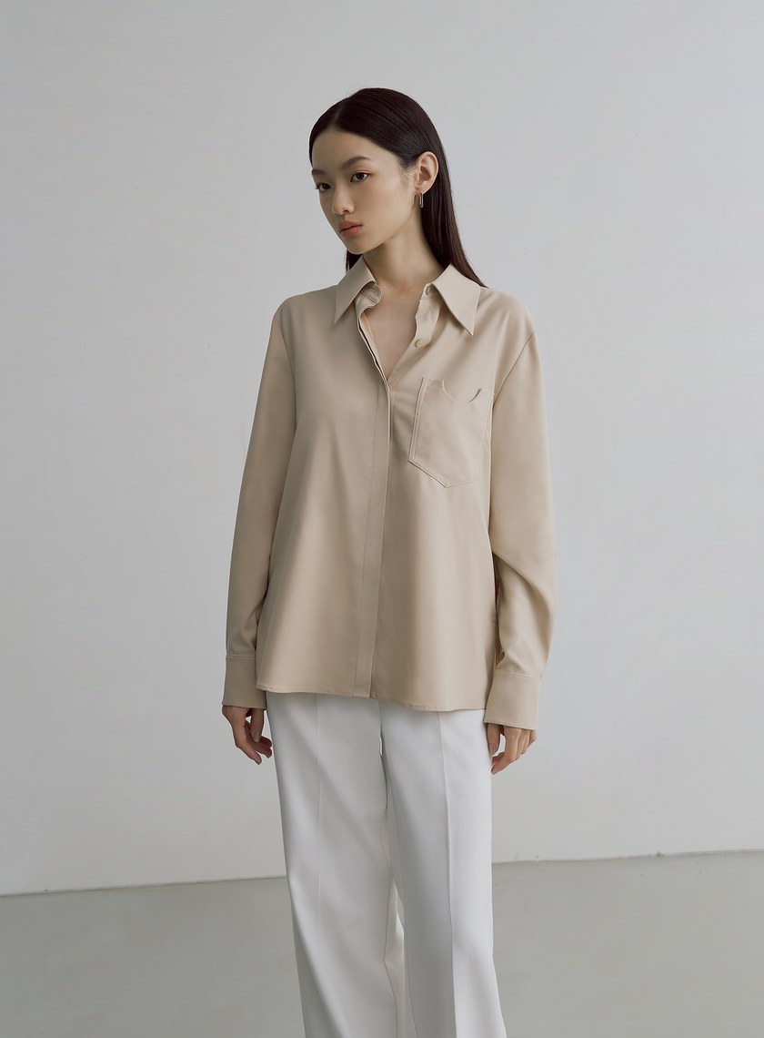 解構口袋天絲長袖襯衫