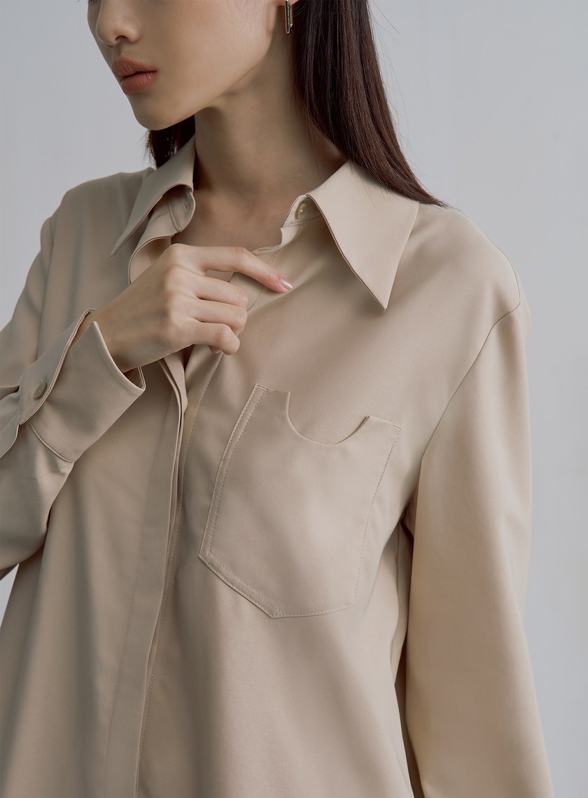 解構口袋天絲長袖襯衫