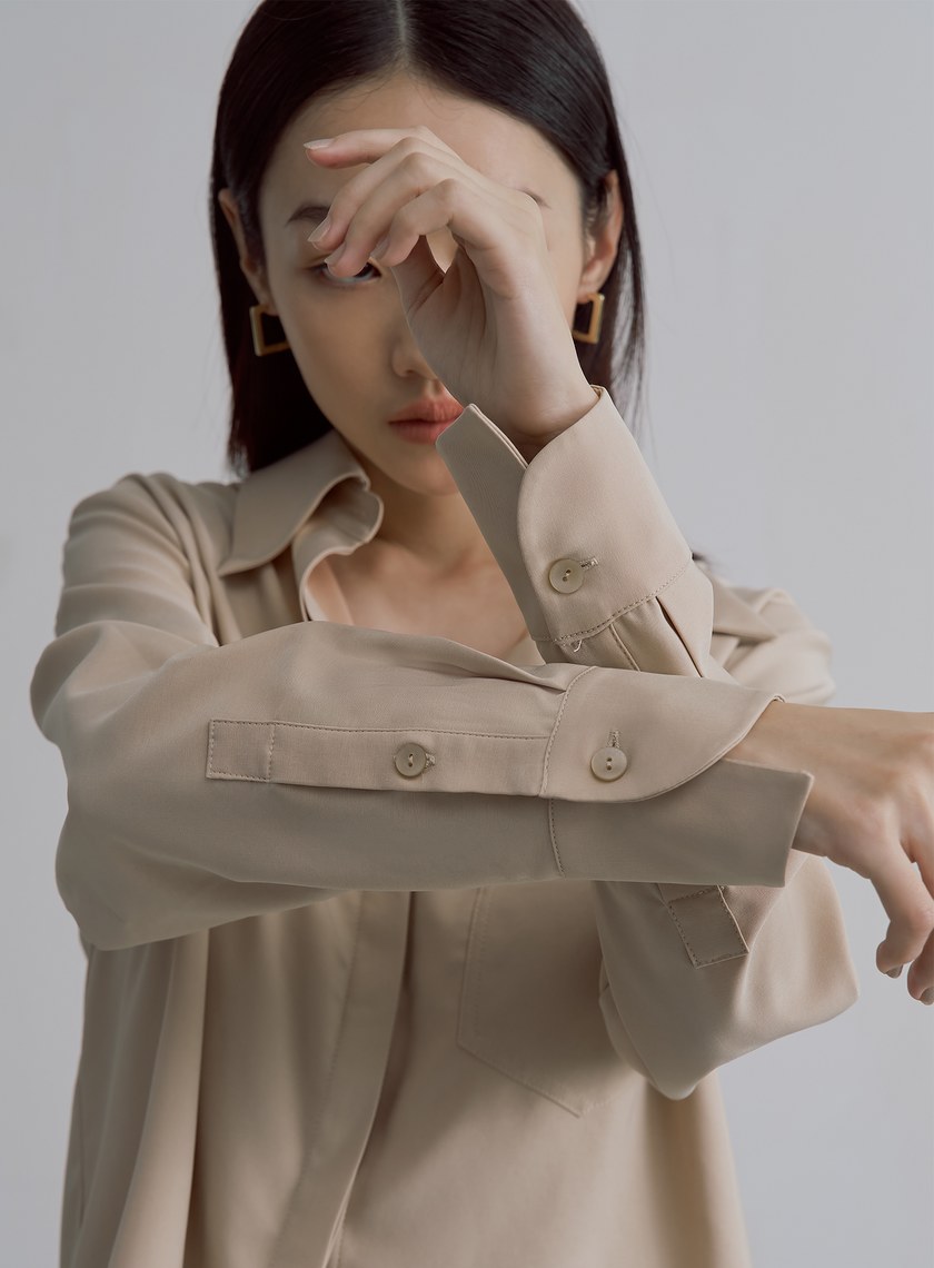 解構口袋天絲長袖襯衫