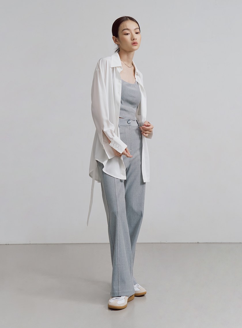 精緻飄逸綁帶長版襯衫