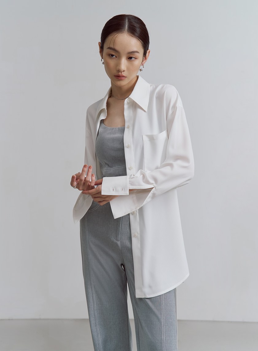 精緻飄逸綁帶長版襯衫