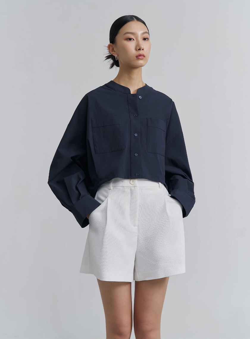 簡約挺闊小立領短版襯衫