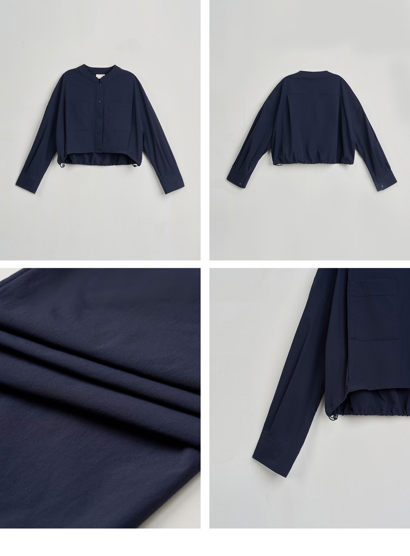 簡約挺闊小立領短版襯衫