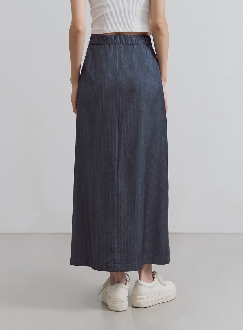 優雅細條紋開衩長裙