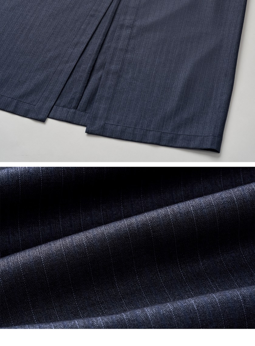 優雅細條紋開衩長裙