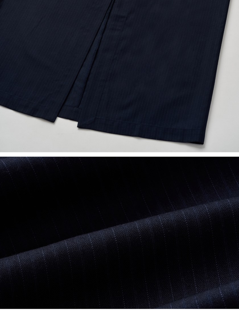 優雅細條紋開衩長裙