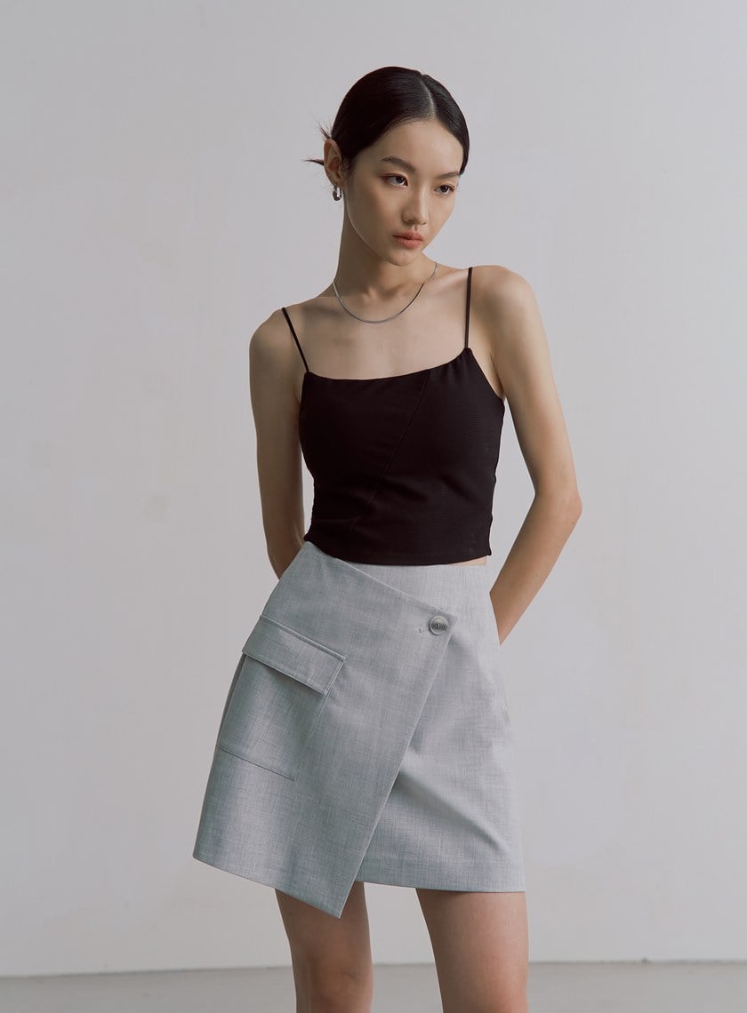 經典雙色織紋交曡工裝短裙