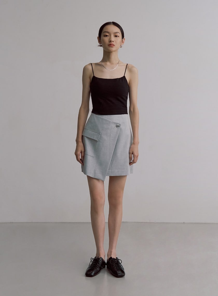 經典雙色織紋交曡工裝短裙